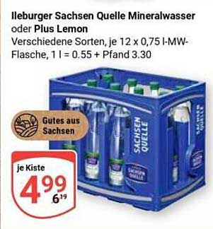 Ileburger Sachsen Quelle Mineralwasser oder Plus Lemon - 12 x 0,75 l