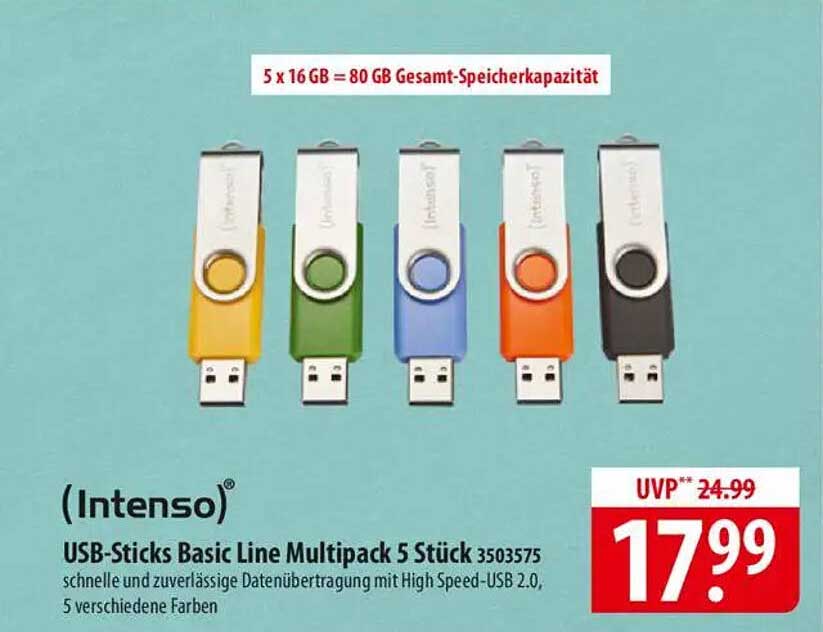 Intenso USB-Sticks Basic Line Multipack 5 Stück