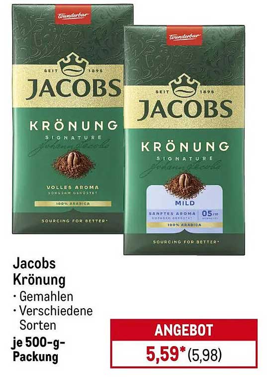 Jacobs Krönung – Gemahlener Kaffee 500 g Packung