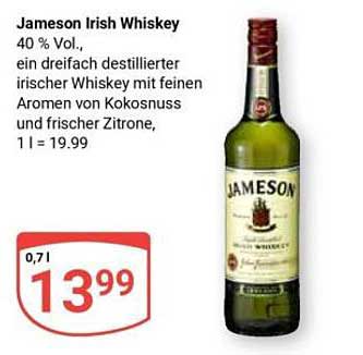 Jameson Irish Whiskey 0,7 l für 13,99 €