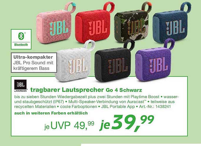 JBL tragbarer Lautsprecher Go 4 Schwarz