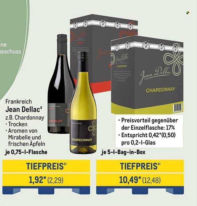 Jean Dellac Chardonnay 0,75 l Flasche und 5 l Bag-in-Box