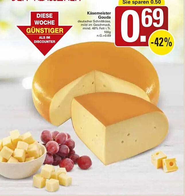 Käsemeister Gouda - deutscher Schnittkäse, mind. 48% Fett i. Tr.