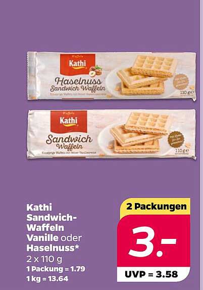Kathi Sandwich-Waffeln Vanille oder Haselnuss 2 x 110 g