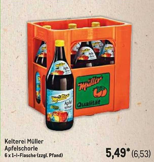 Kelterei Müller Apfelschorle 6 x 1-l-Flasche (zzgl. Pfand)