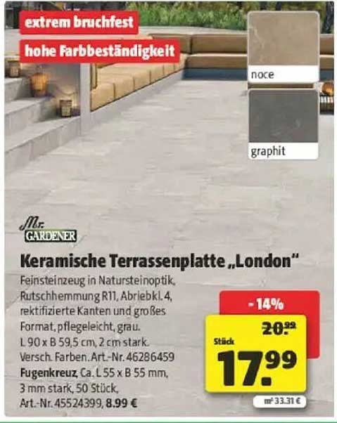 Keramische Terrassenplatte „London“