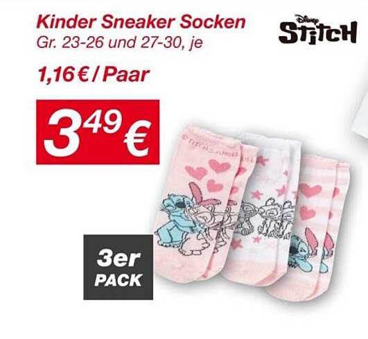 Kinder Sneaker Socken 3er Pack - Disney Stitch