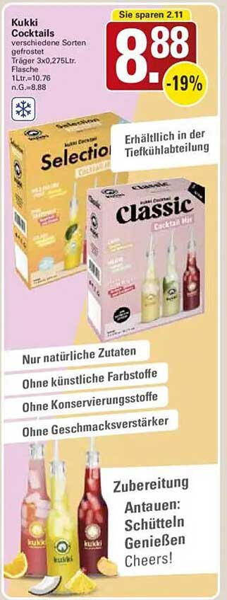 Kukki Cocktails - verschiedene Sorten, gefrostet 3x0,275L.