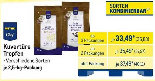 Kuvertüre Tropfen - verschiedene Sorten je 2,5-kg-Packung