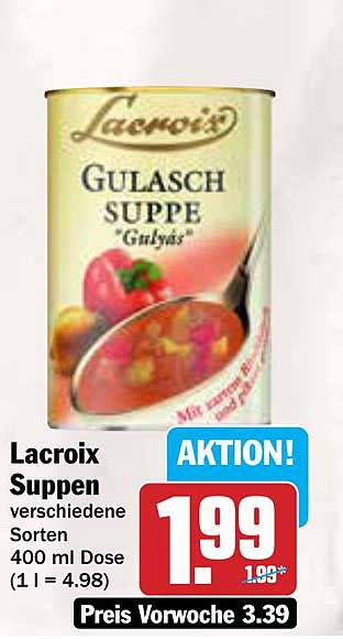 Lacroix Gulaschsuppe verschiedene Sorten 400 ml Dose
