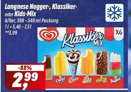 Langnese Nogger, Klassiker- oder Kids-Mix 6/8er Packung