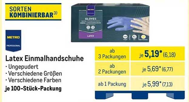 Latex Einmalhandschuhe - Ungepudert in verschiedenen Größen und Farben