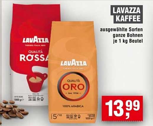 LAVAZZA Kaffee – ausgewählte Sorten ganze Bohnen je 1 kg Beutel
