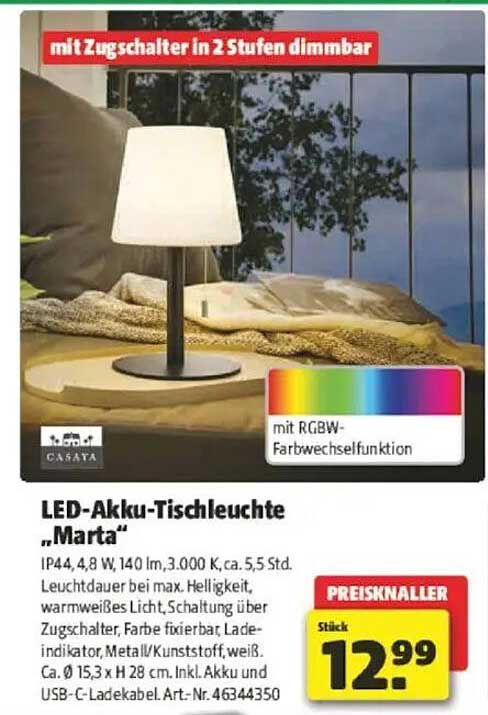 LED-Akku-Tischleuchte „Marta“
