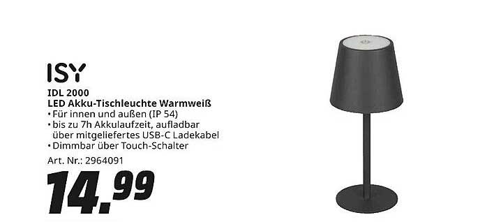 LED Akku-Tischleuchte Warmweiß ISY IDL 2000