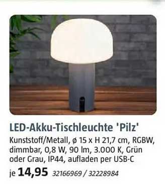 LED-Akkutischleuchte 'Pilz'