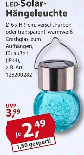 LED-Solar-Hängeleuchte Ø 6 x H 9 cm, verschiedene Farben
