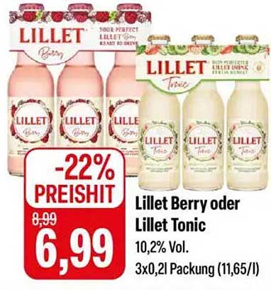 Lillet Berry oder Lillet Tonic 3x0,2l Packung