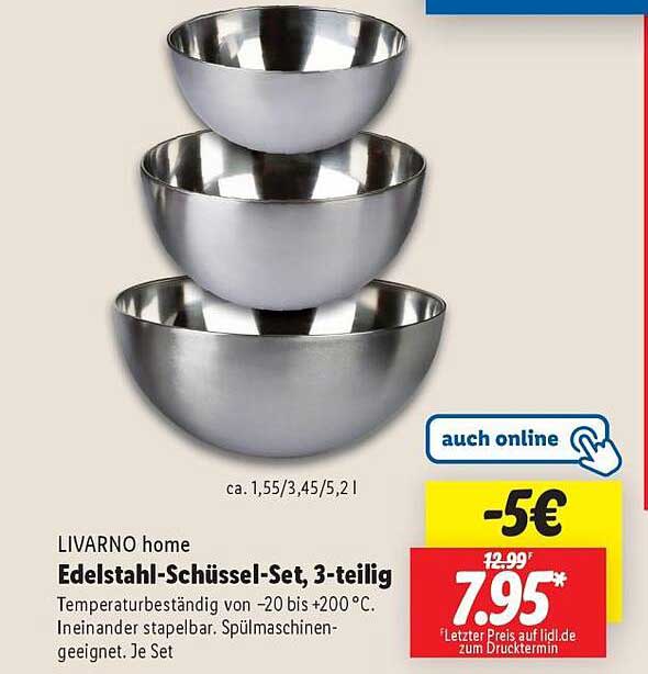 LIVARNO home Edelstahl-Schüssel-Set, 3-teilig - Jetzt nur 7,95 €!