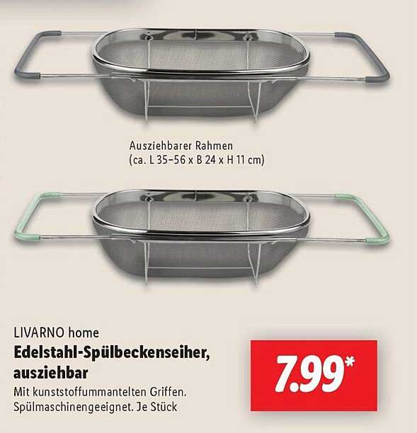 LIVARNO home Edelstahl-Spülbecken-Seihe, ausziehbar