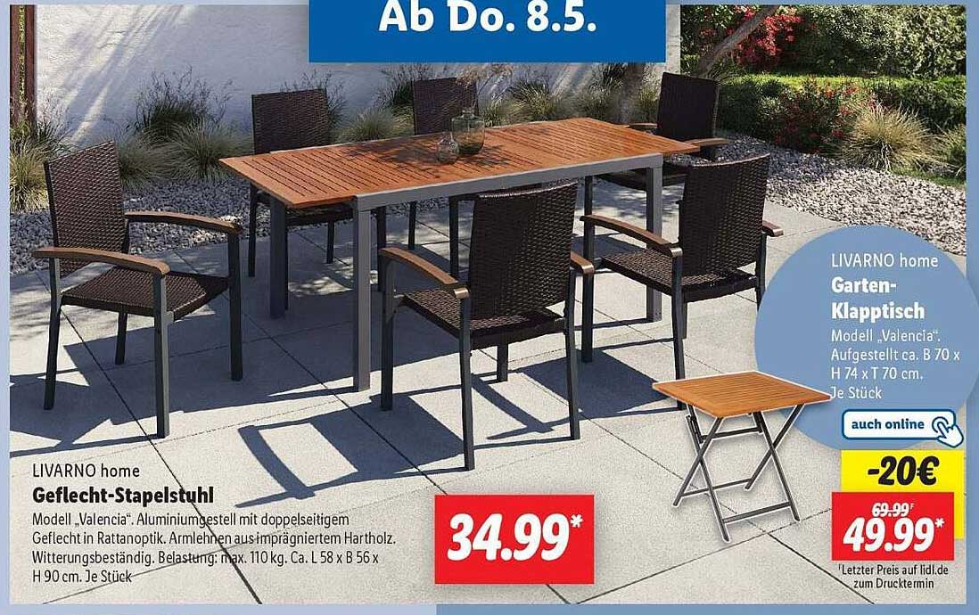 LIVARNO home Garten-Klapptisch und Geflecht-Stapelstuhl im Angebot!
