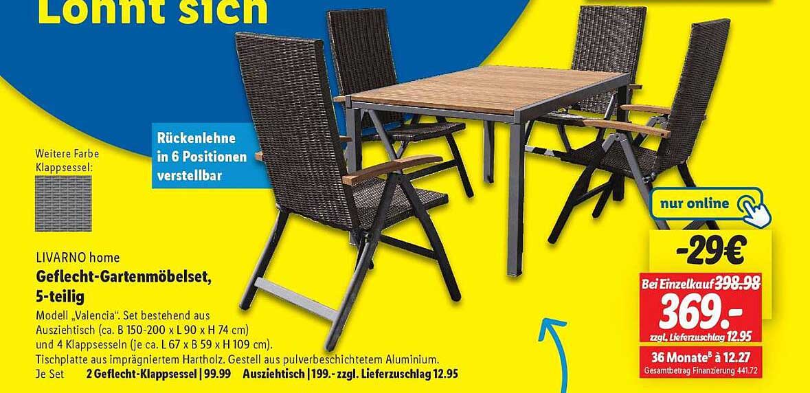 LIVARNO home Geflecht-Gartenmöbelset, 5-teilig