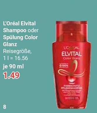 L’Oréal Elvital Shampoo oder Spülung Color Glanz, je 90 ml