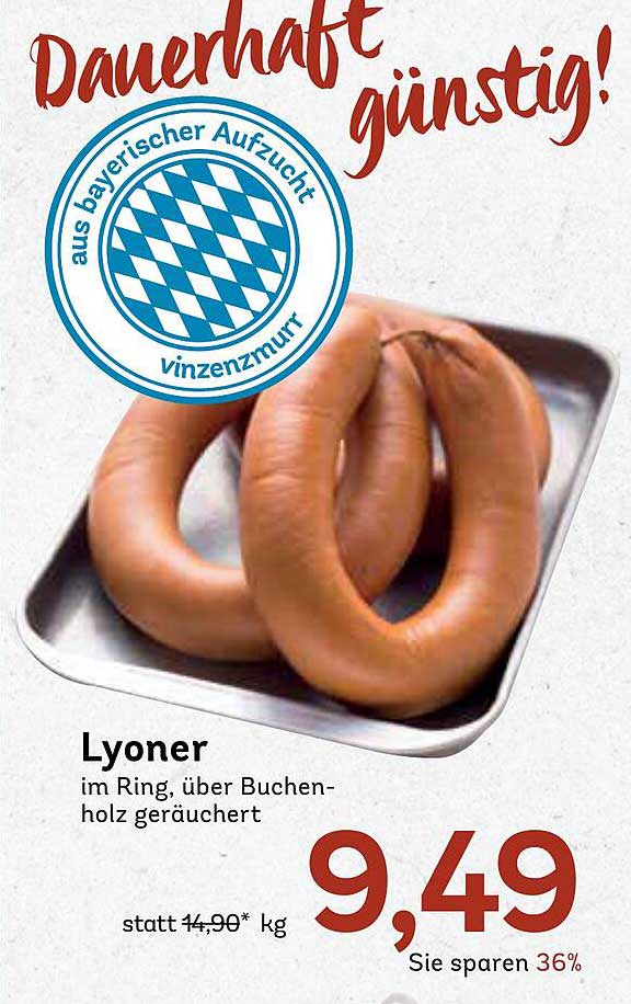 Lyoner im Ring, über Buchenholz geräuchert