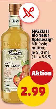 MAZZETTI Bio Natur Apfelessig* Mit Essigmutter, je 500 ml