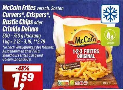 McCain Frites verschiedene Sorten: Curvers, Crispers, Rustic Chips oder Crinkle Deluxe