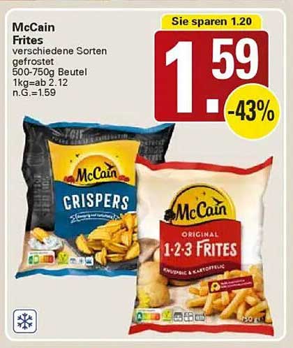 McCain Frites verschiedene Sorten gefrostet 500-750g Beutel