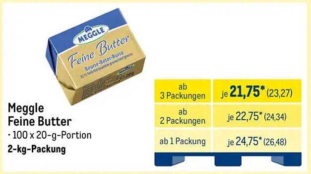 Meggle Feine Butter - 2-kg-Packung (100 x 20-g-Portion)