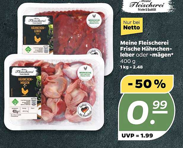 Meine Fleischerei Frische Hähnchenleber oder -mägen 400 g