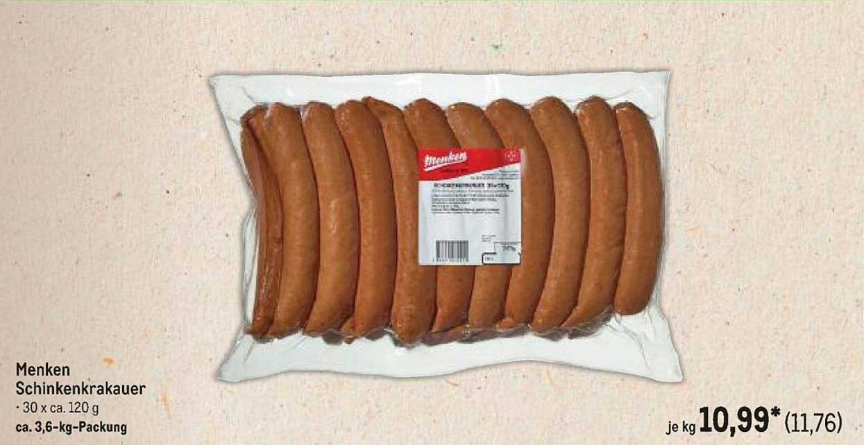 Menken Schinkenkrakauer - 30 x ca. 120 g, ca. 3,6 kg-Packung