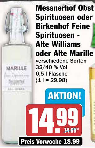Messnerhof Obst Spirituosen oder Birkenhof Feine Spirituosen - Alte Williams oder Alte Marille
