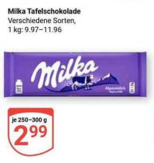 Milka Tafelschokolade Verschiedene Sorten, 250–300 g