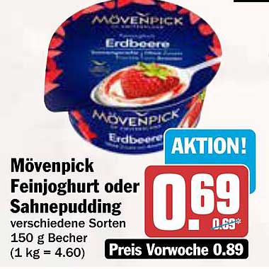 Mövenpick Feinjoghurt oder Sahnepudding Erdbeere 150 g Becher