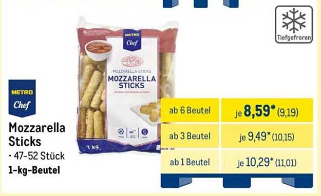 Mozzarella Sticks - 1 kg Beutel (47-52 Stück)
