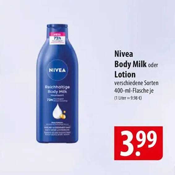 Nivea Body Milk oder Lotion 400 ml