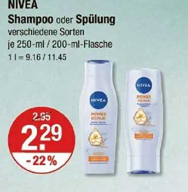 NIVEA Shampoo oder Spülung verschiedene Sorten je 250-ml / 200-ml-Flasche