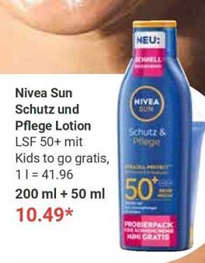 Nivea Sun Schutz und Pflege Lotion LSF 50+ mit Kids to go gratis
