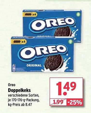 Oreo Doppelkeks verschiedene Sorten, je 170-176-g-Packung