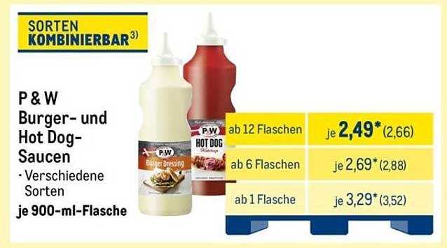 P & W Burger- und Hot Dog-Saucen je 900-ml-Flasche
