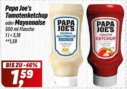 Papa Joe's Tomatenketchup oder Mayonnaise 500 ml Flasche