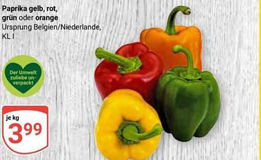 Paprika gelb, rot, grün oder orange