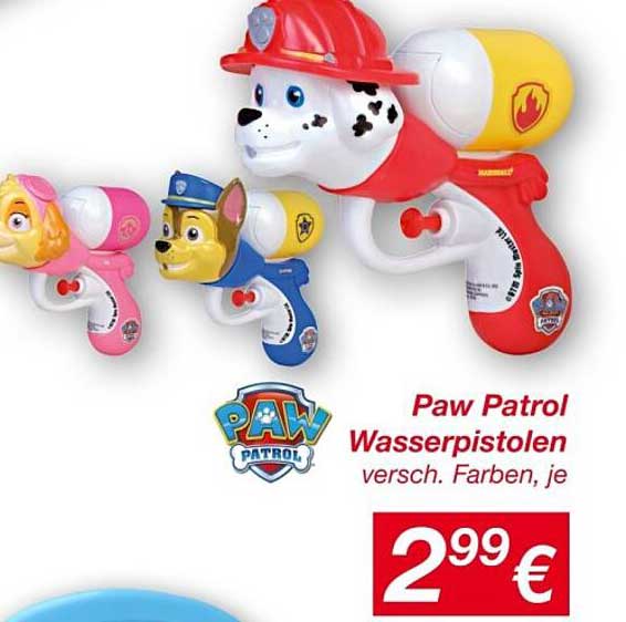 Paw Patrol Wasserpistolen – verschiedene Farben, je 2,99 €