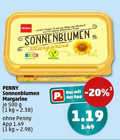 PENNY Sonnenblumen Margarine 500 g - jetzt im Angebot