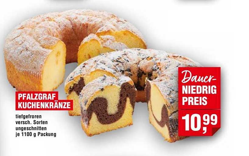 PFALZGRAF KUCHENKRÄNZE tiefgefroren, verschiedene Sorten, ungeschnitten je 1100 g Packung