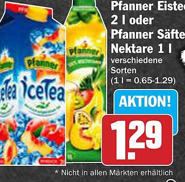 Pfanner Eistee 2 l oder Pfanner Säfte Nektare 1 l verschiedene Sorten