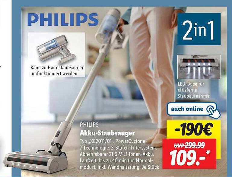 PHILIPS Akku-Staubsauger Typ XC2011/01 - 2in1